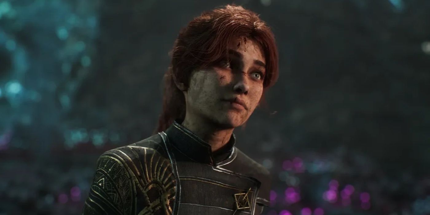 Maelle mirando hacia arriba en Clair Obscur Expedition 33