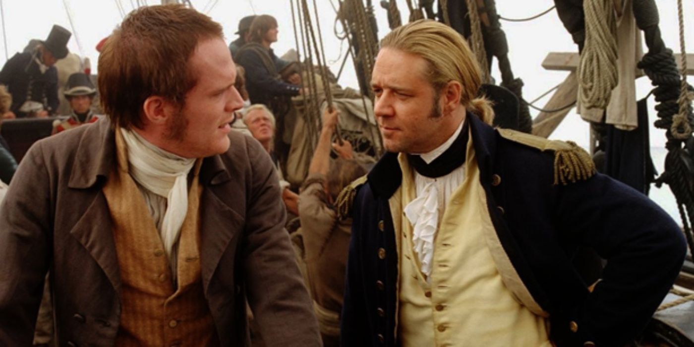 Russell Crowe as Jack Aubrey and Paul Bettany as Stephen Maturin from the movie Master and Commander: The Far Side of the World (2003)
