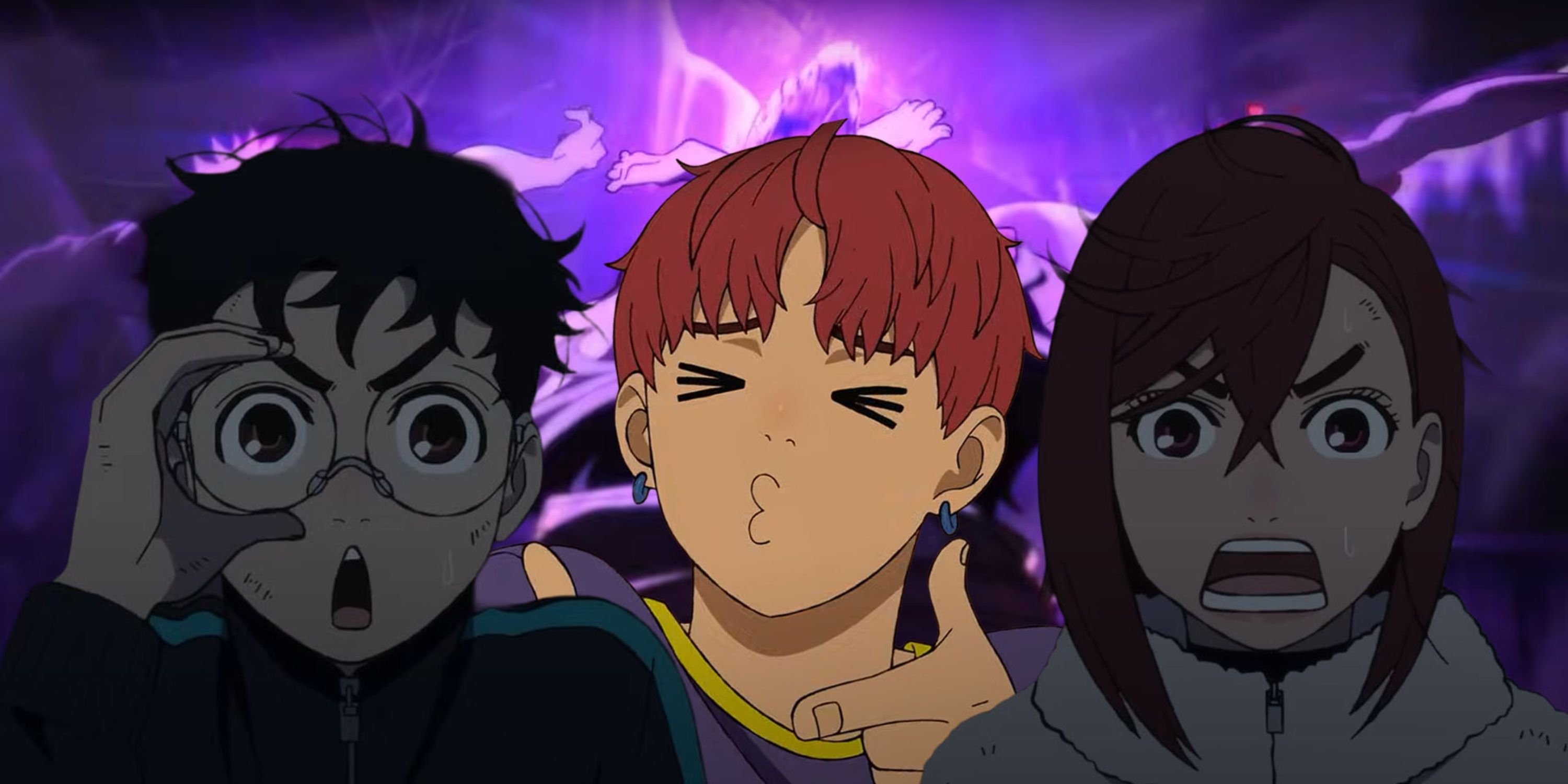 Okarun, Jiji, and Momo Ayase from Dandadan Season 2 anime series