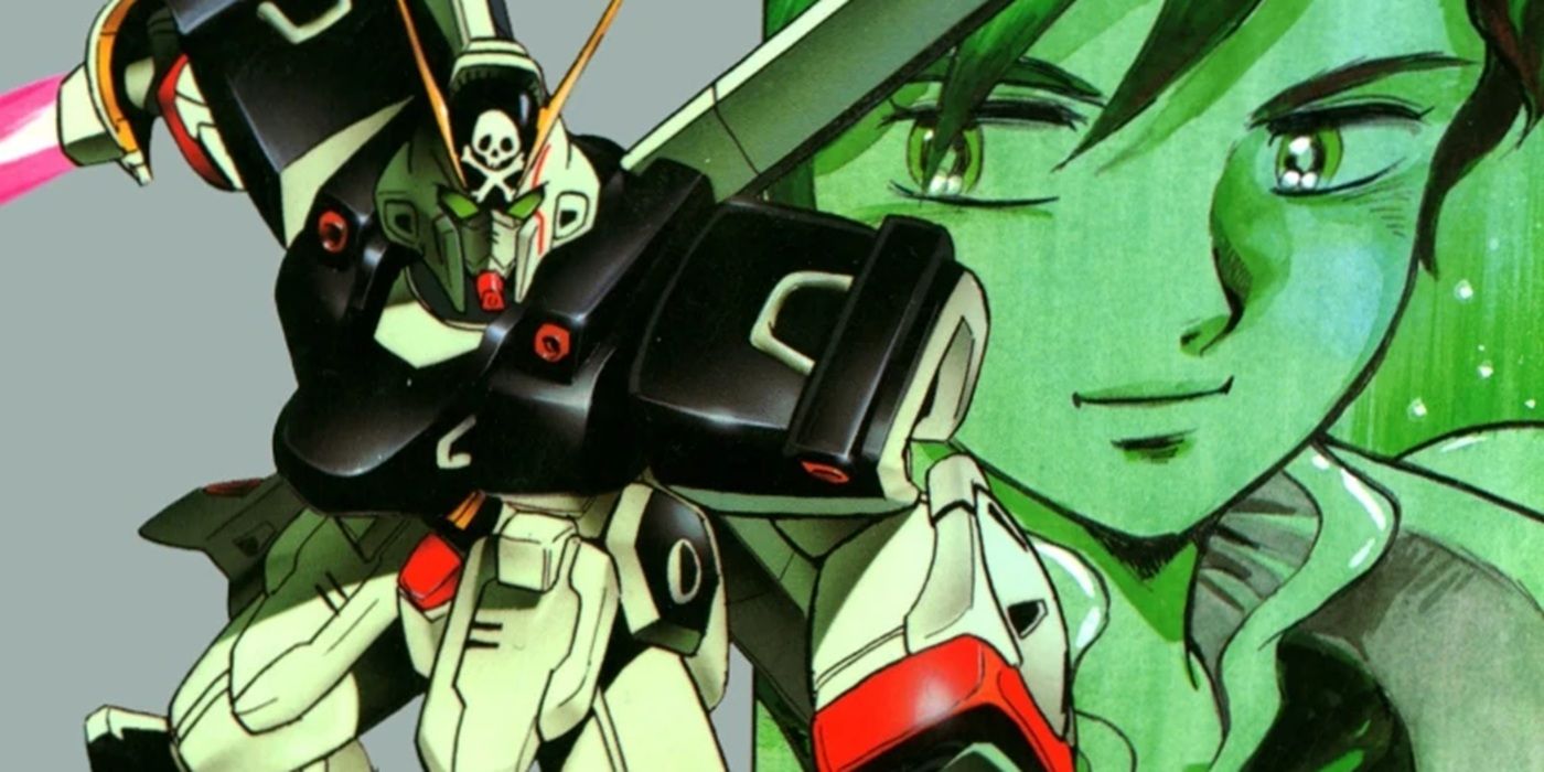 Tobia Arronax y el disfraz móvil Crossbone Gundam juntos.
