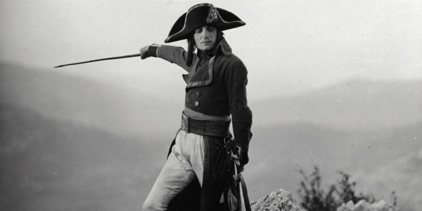 Albert Dieudonné as Napoléon pointing his sword from the movie Napoléon (1927)