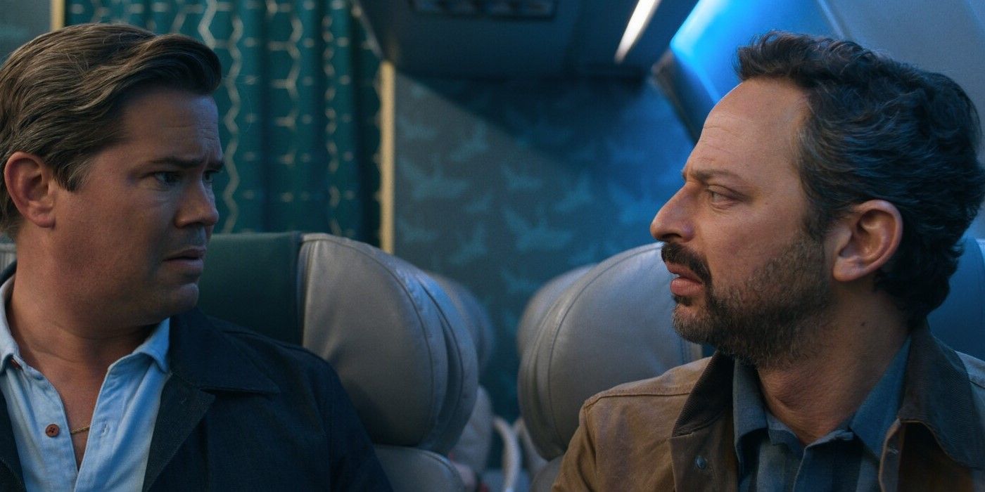Nick Kroll y Andrew Rannells mirándose el uno al otro, no te entiendo