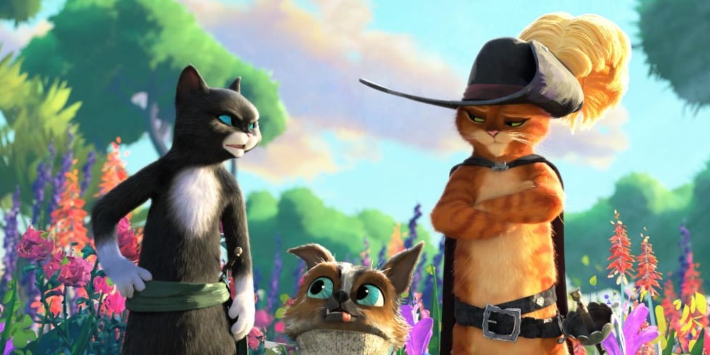 Puss in Boots, Kitty Softpaws and Perrito from the movie Puss in Boots: The Last Wish (2022)