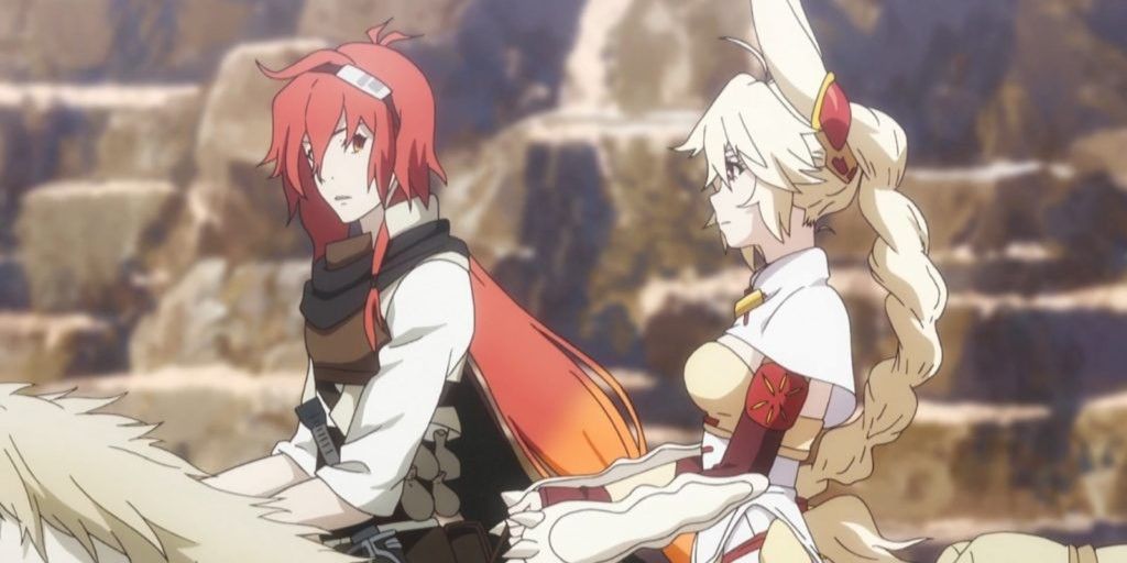 Adlet and Nashetania ride horses in Rokka: Braves of the Six Flowers