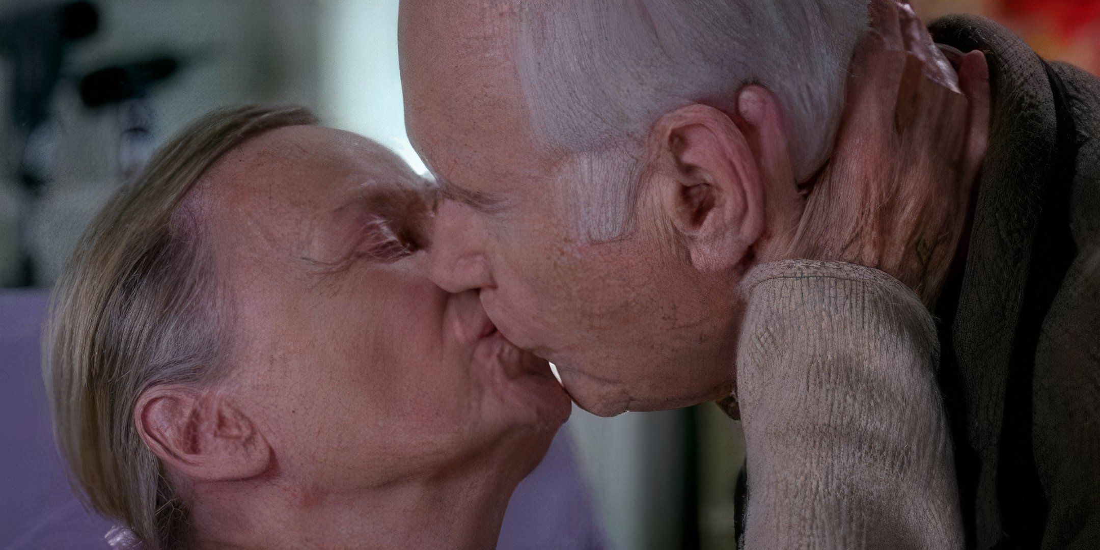 Rosemary and Ed Bullard kissing each other goodbye in Grey's Anatomy