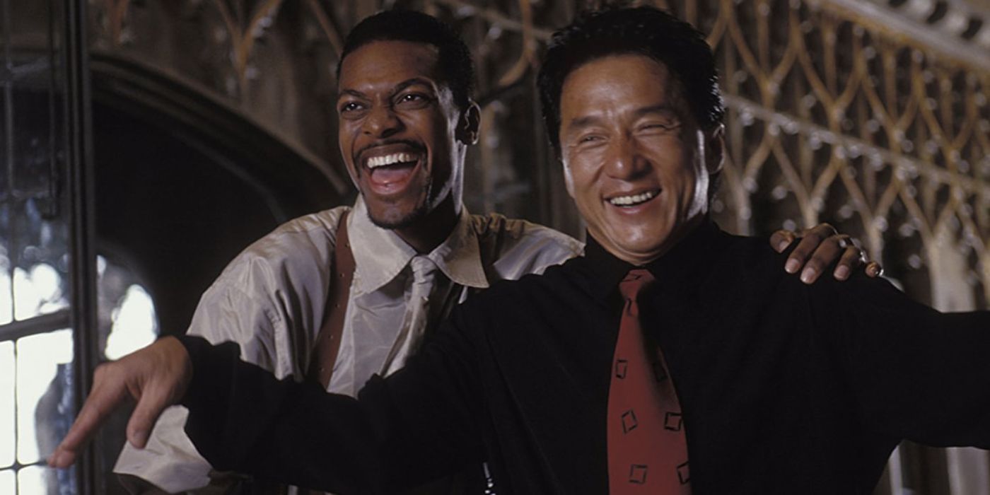 Jackie Chan as Chief Inspector Lee alongside Chris Tucker as Detective James Carter from the movie Rush Hour (1998)