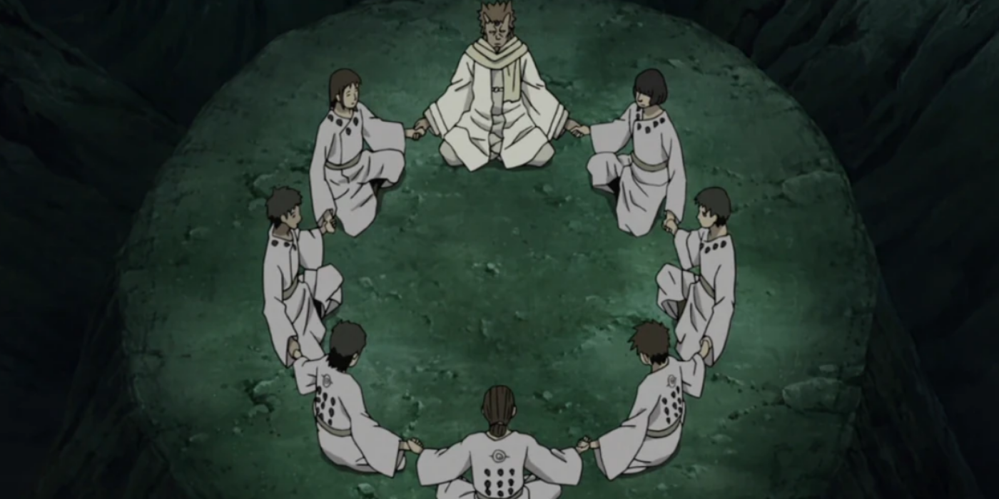 Hagoromo is connecting with others through ninshū in Naruto: Shippuden.