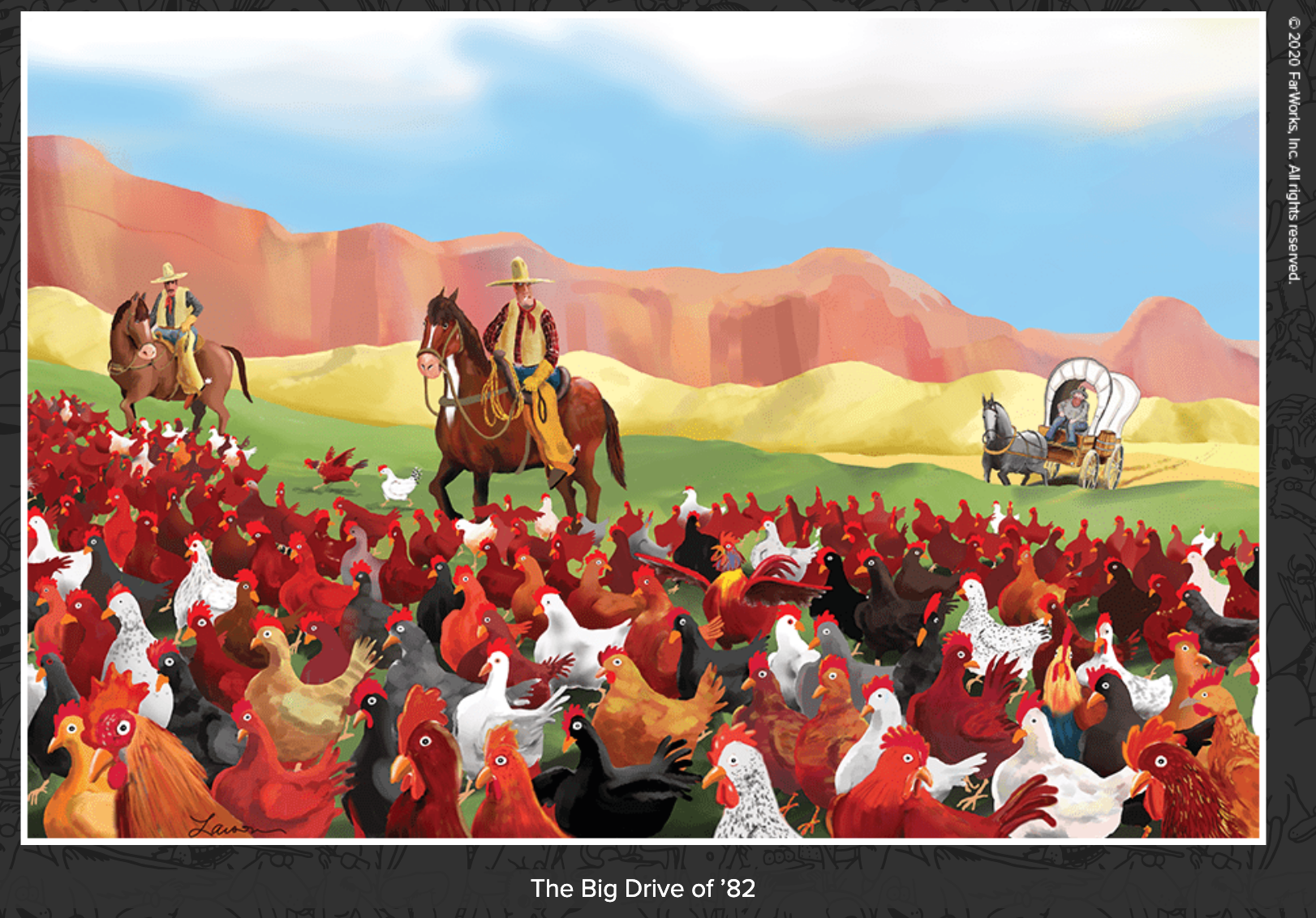 Cowboys Guide a Gang of Chickens in The Far Side
