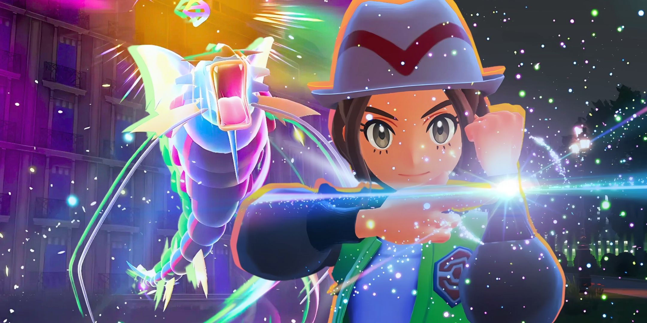 A collage with a legendary coach: ZA and a Pokémon in a dynamic pose