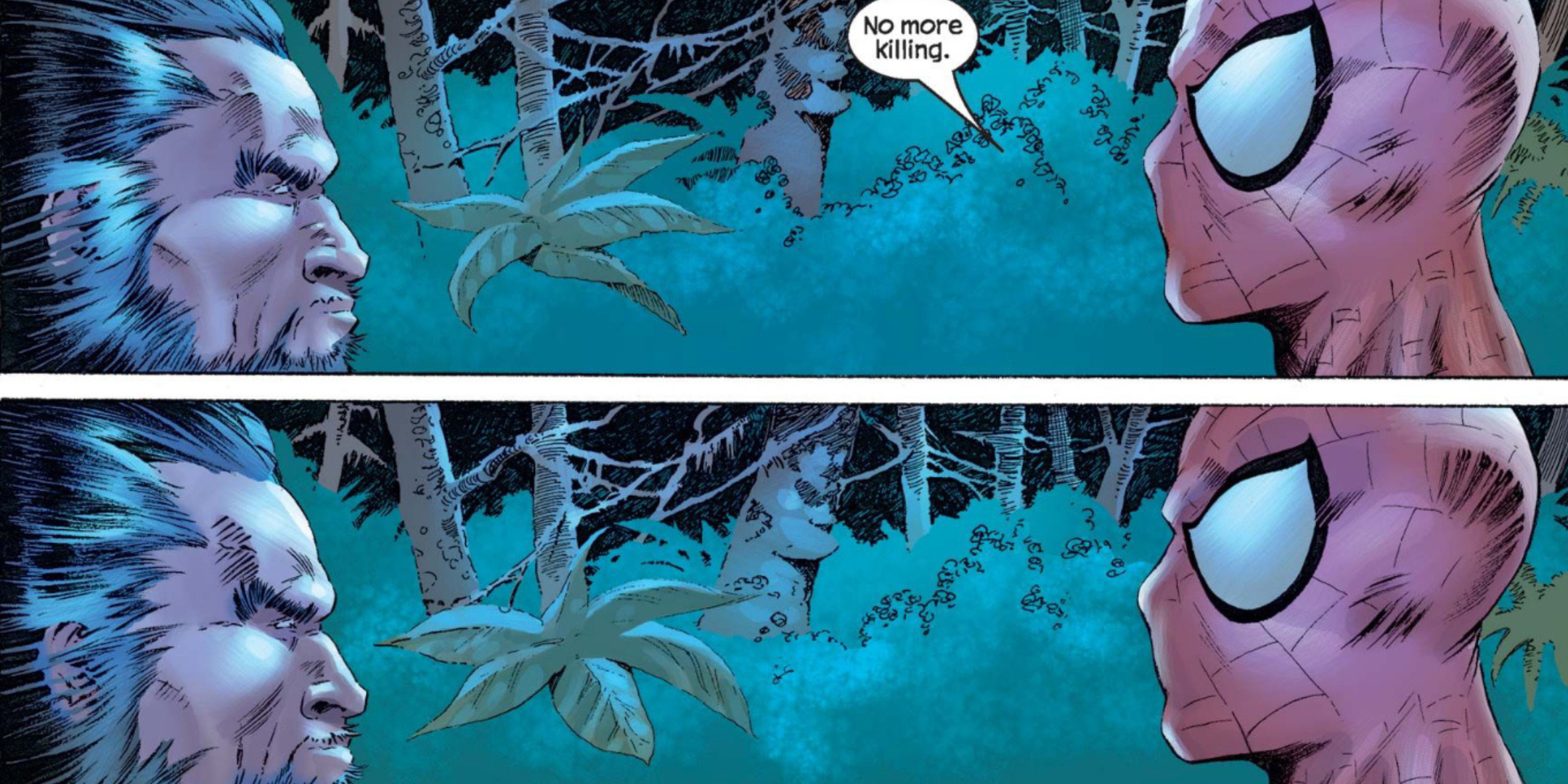 Spider-Man tells Wolverine to stop killing.