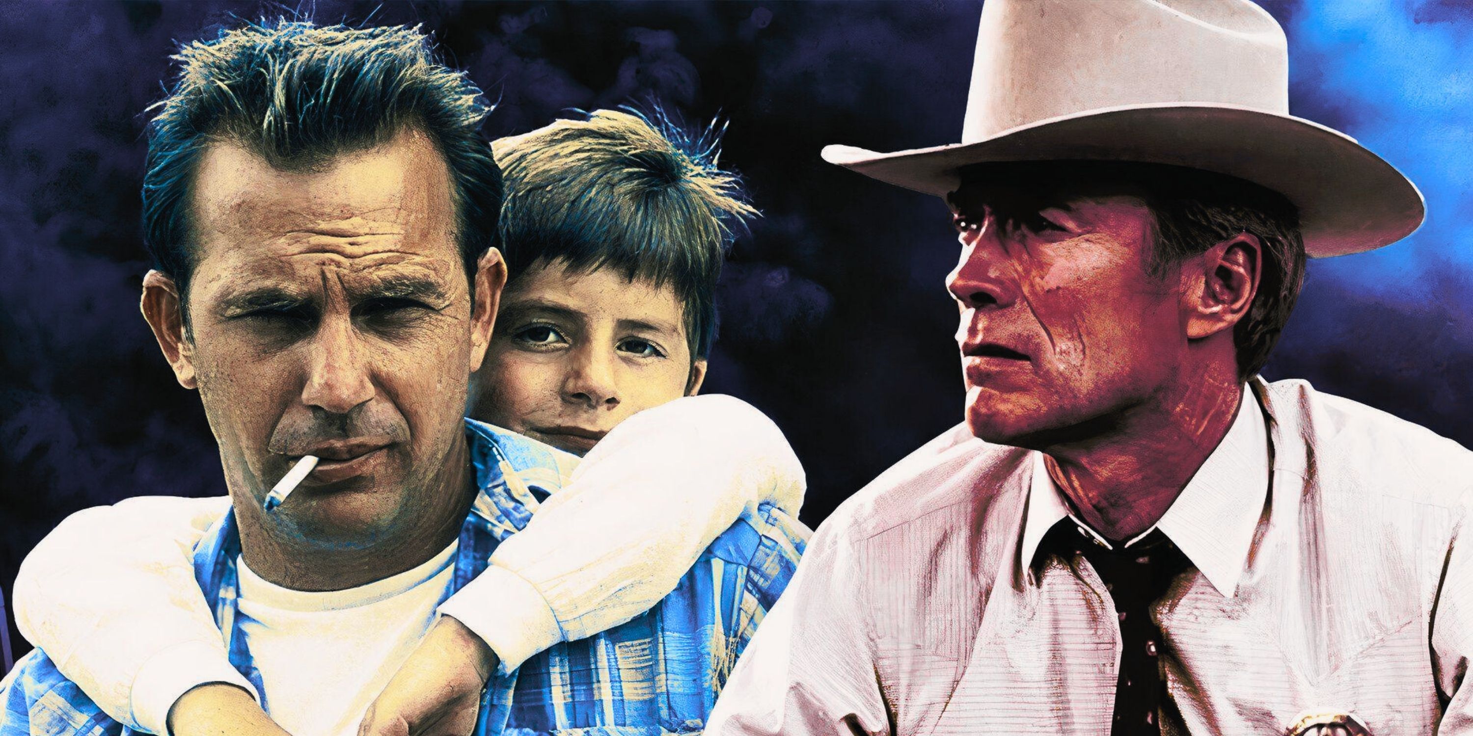 Composite image of Kevin Costner and Clint Eastwood in 1993's A Perfect World