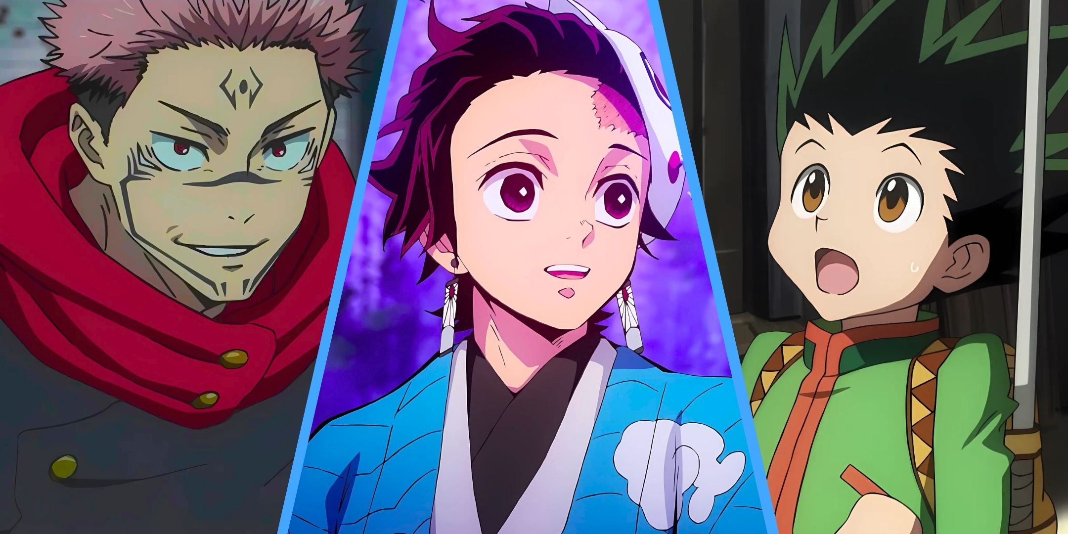 A split image of Gon from Hunter x Hunter, Tanjiro from Demon Slayer and Yuji from Jujutsu Kaisen