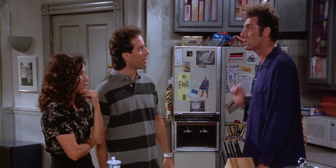 Jerry, Kramer y Elaine hablan en el apartamento de Jerry en El Compromiso