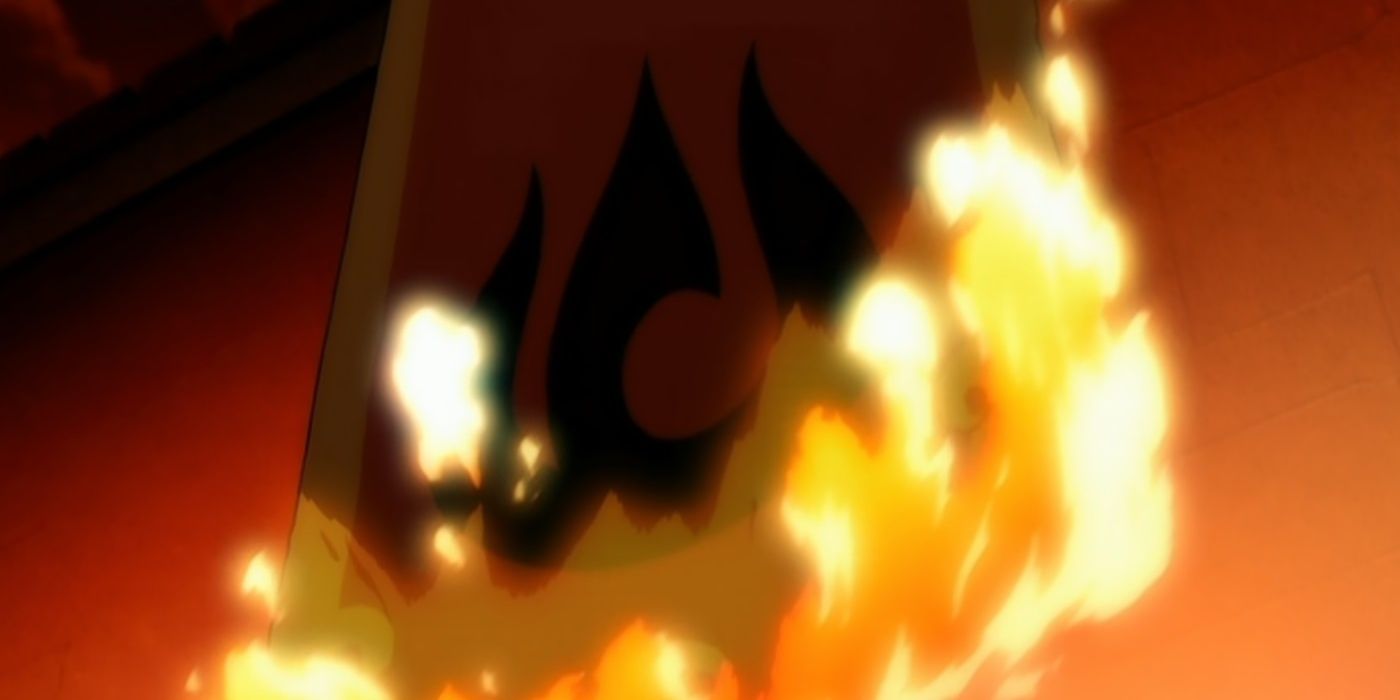 the Fire Nation flag is getting burned away.