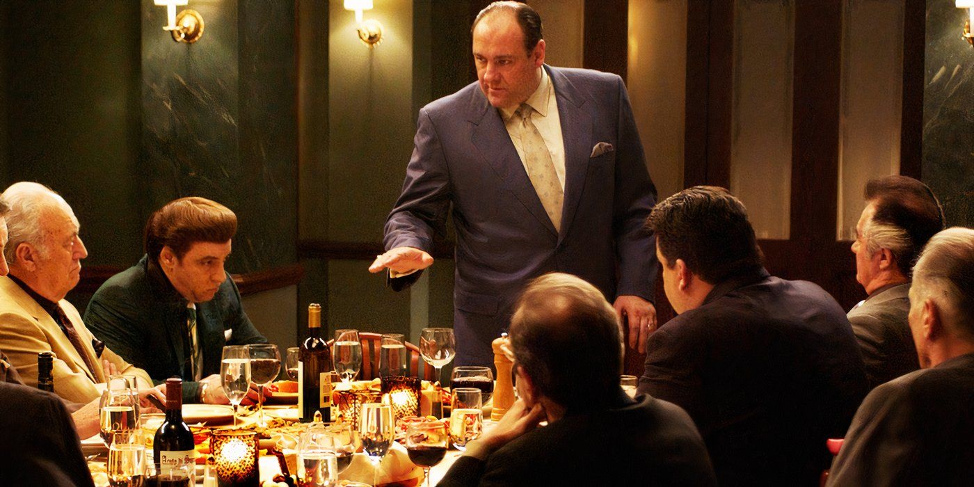 Tony Soprano having a dinner dinner with the Mob family in season 5 Episode 13 All the respect due