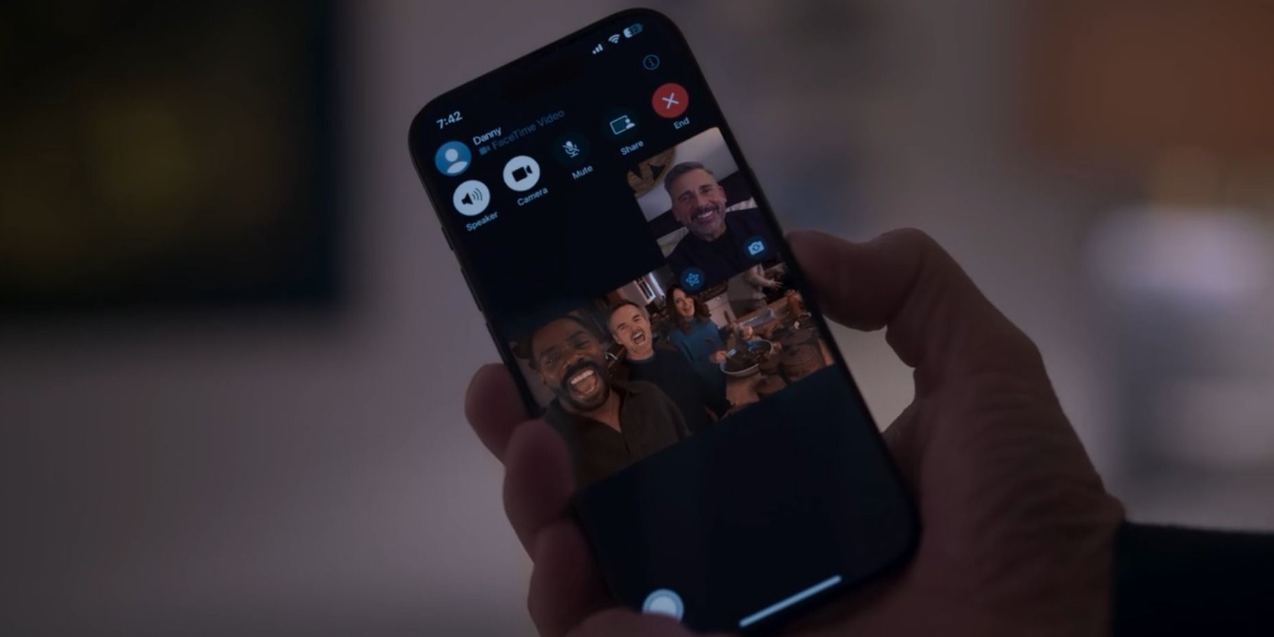 The friends video chatting on a phone in The Four Seasons