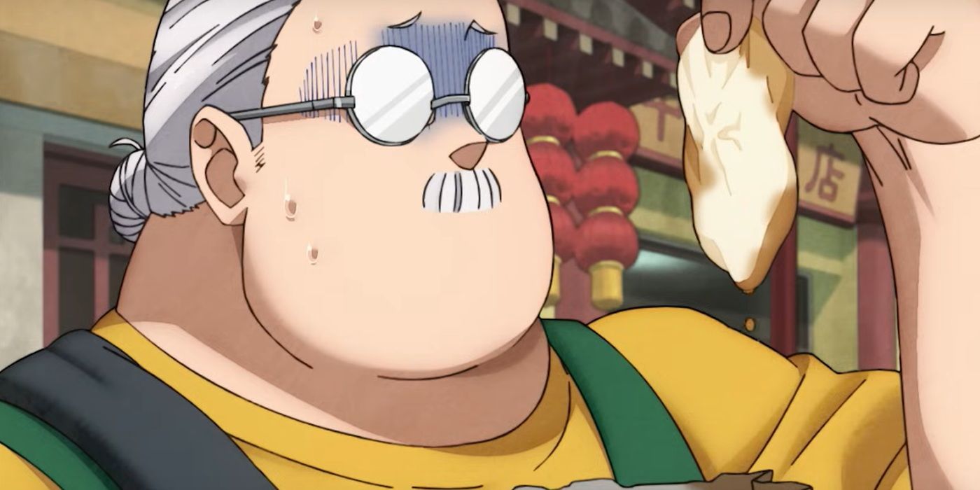 Netflix's Sakamoto Days anime with Sakamoto holding pork bun sadly