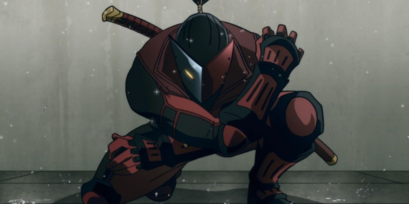 Stendahl agachado após pular do ar em My Hero Academia: Vigilantes