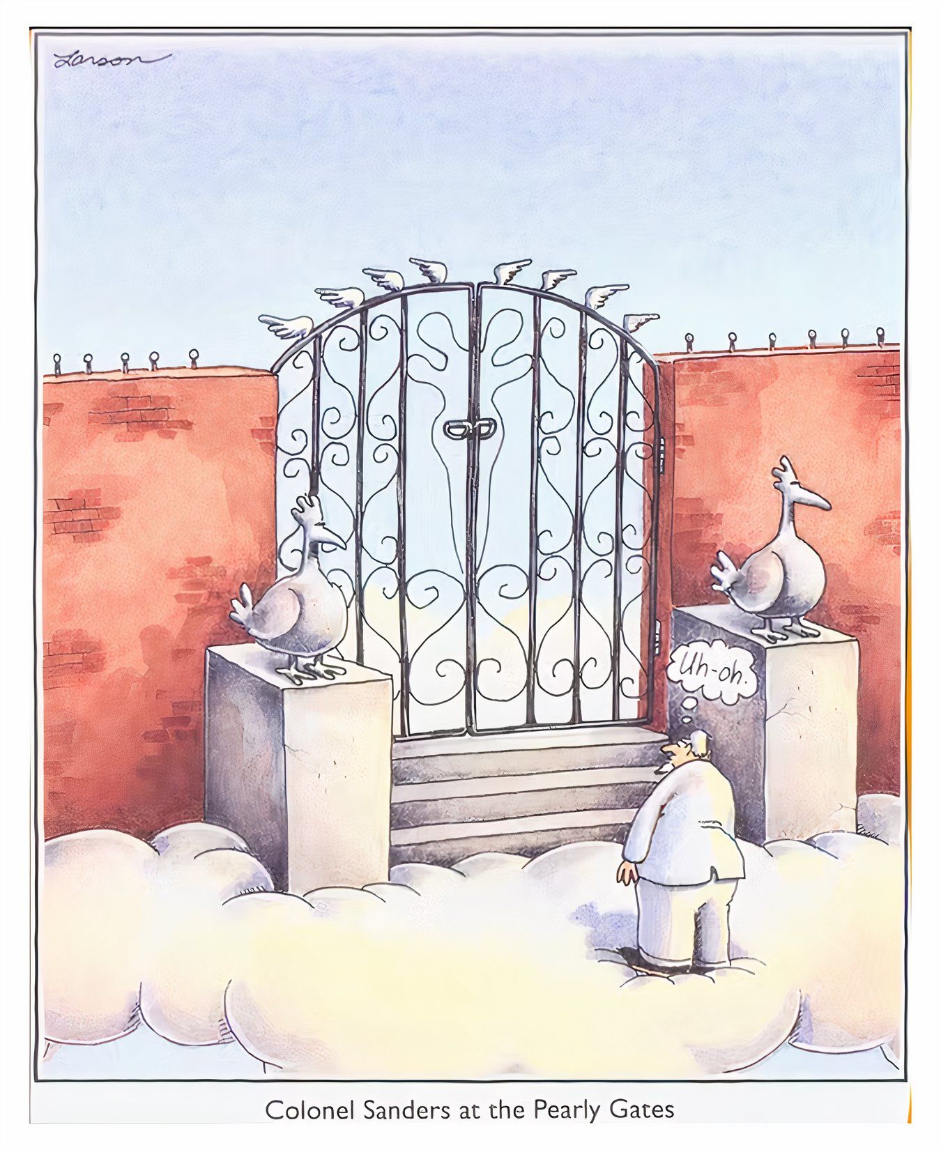 El Coronel Sanders de KFC descubre que Dios es un pollo en The Far Side