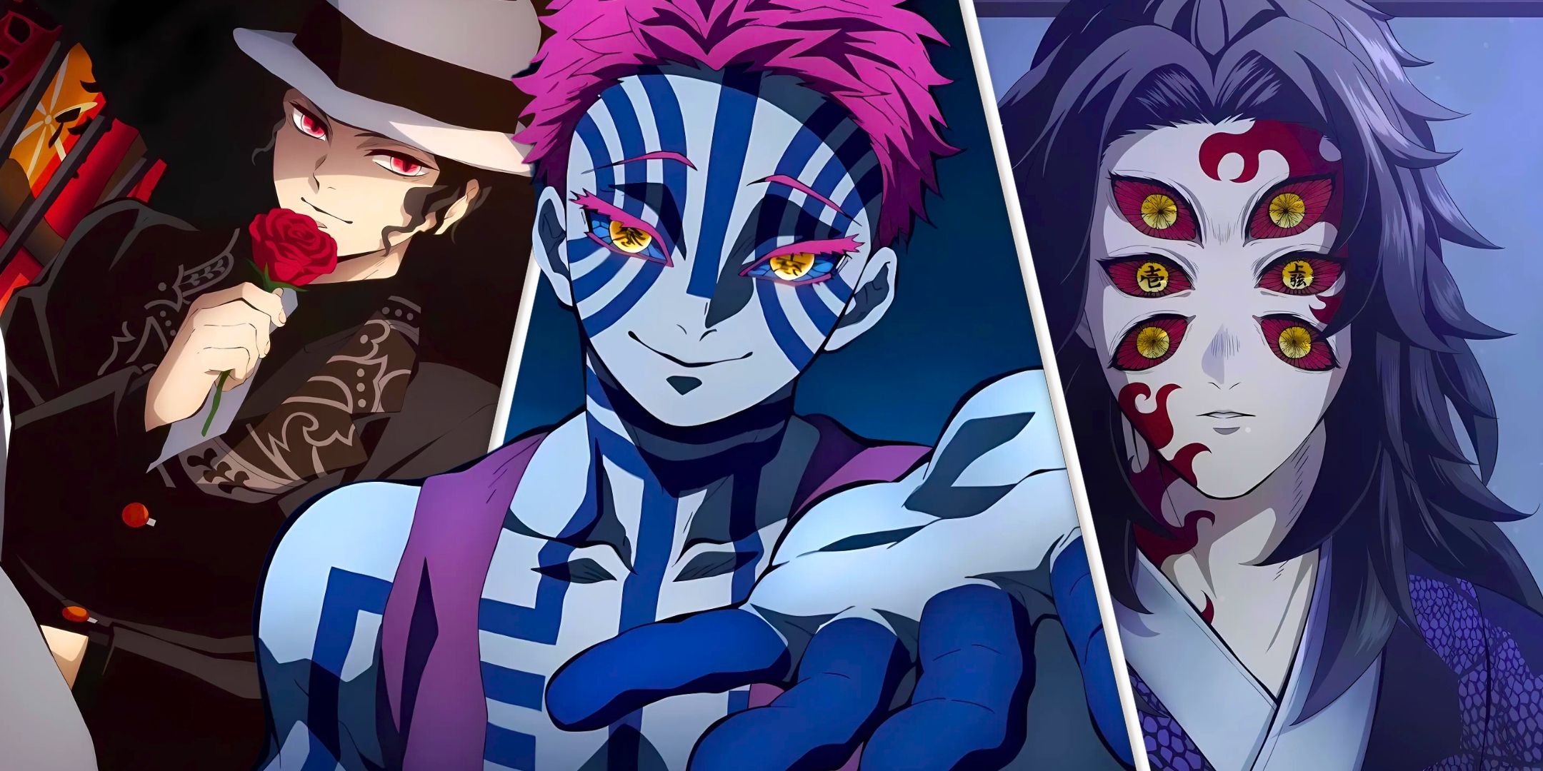 An image divided with Akaza, Kokushibo and Muzan of Demon Slayer