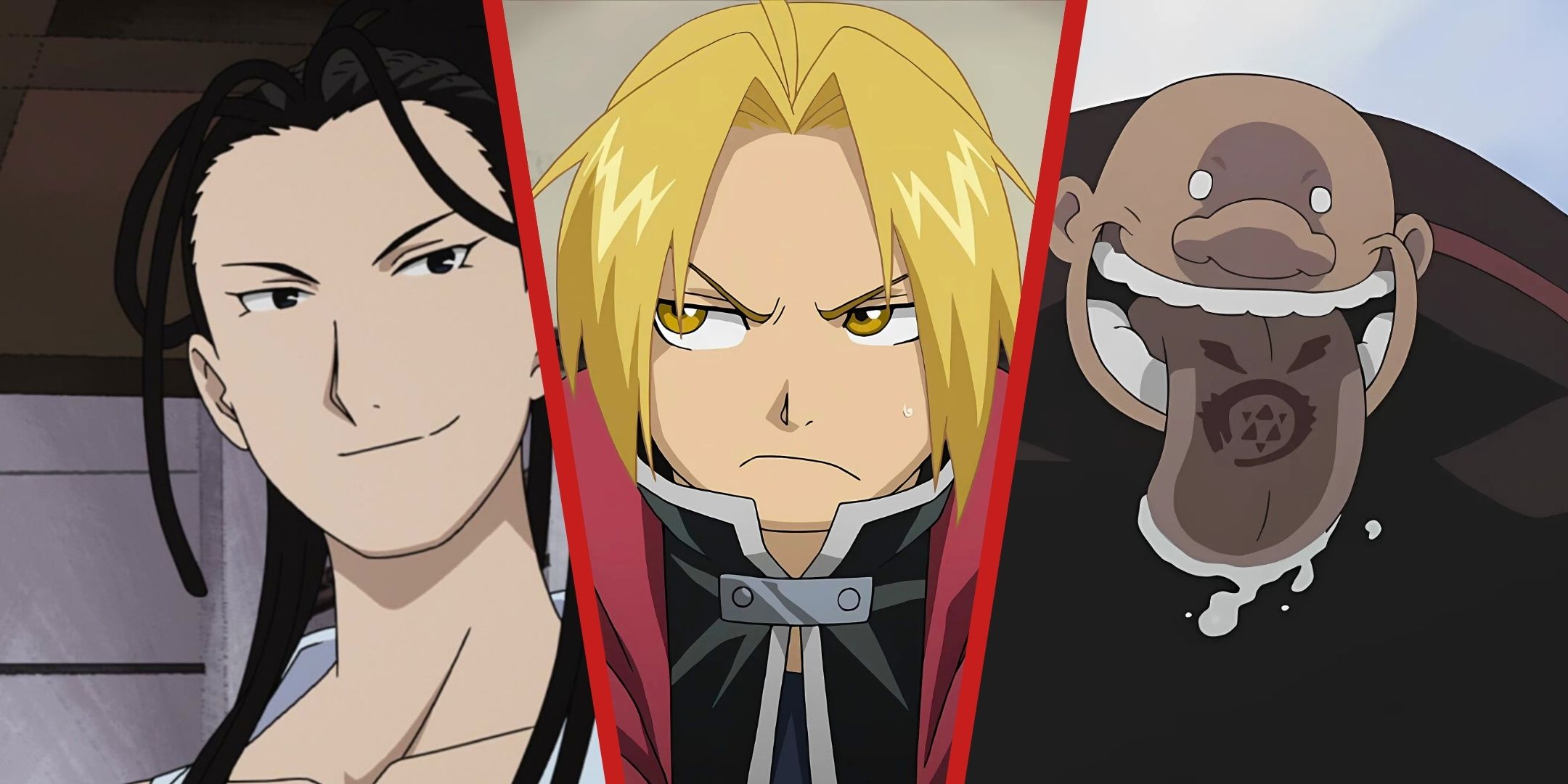 Una imagen dividida por Edward Elric, Izumi Curtis y Gourmandise the Homunculus de Fullmetal Alchemist