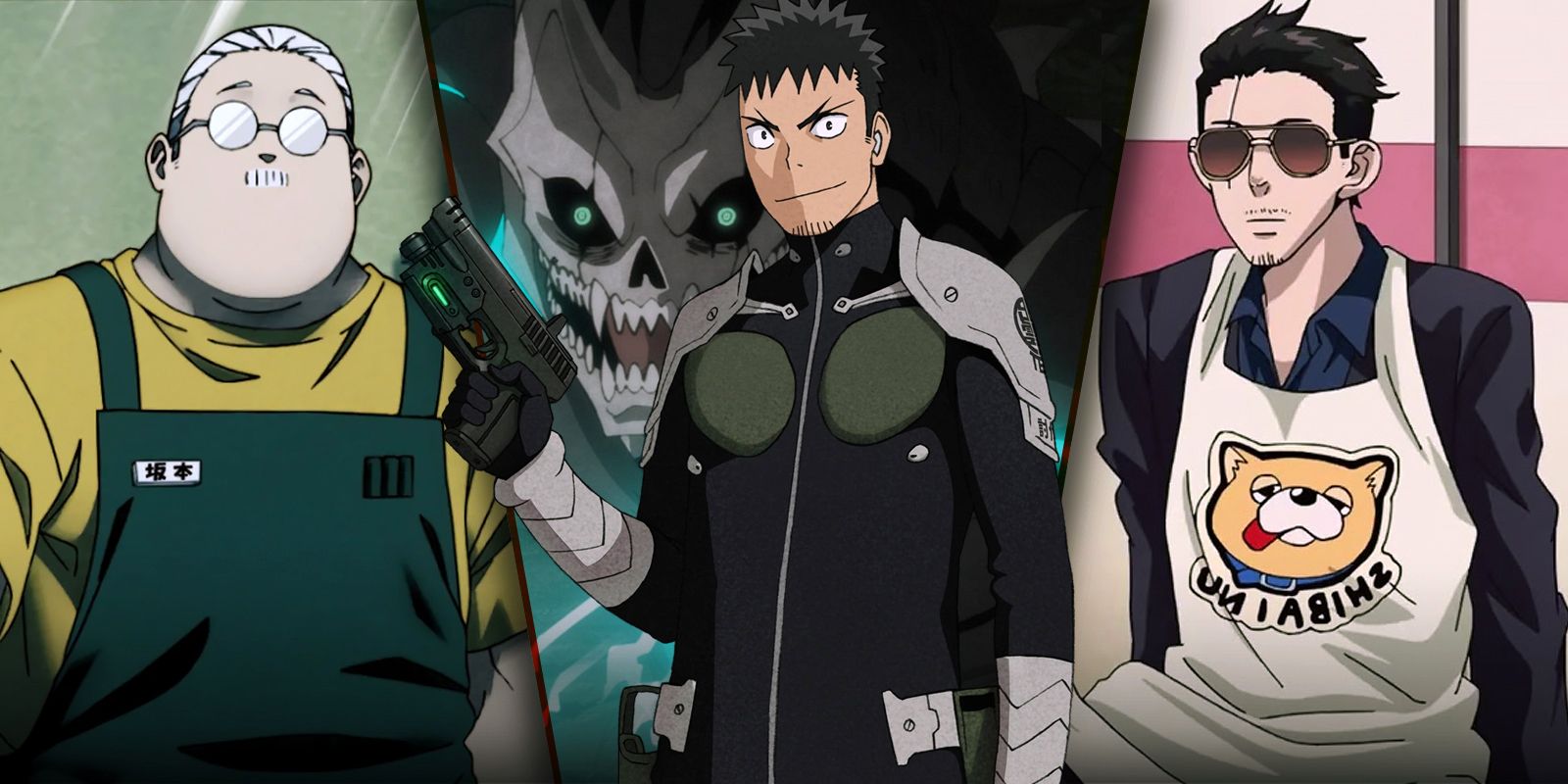 10-Hilarious-Comedy-Anime-You-Can-Binge-in-a-Single-Weekend featuring Kafka Hibino, Sakamoto, and Tatsu From The Way of the Househusband