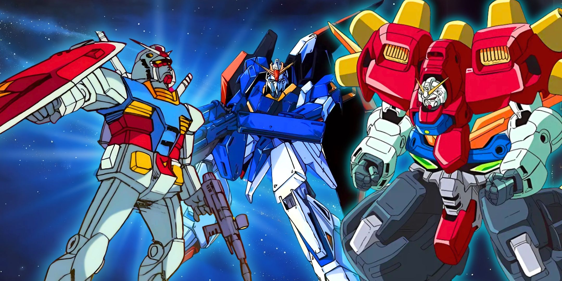 A collage of RX-78-2 next to Devil Gundam and Zeta Gundam