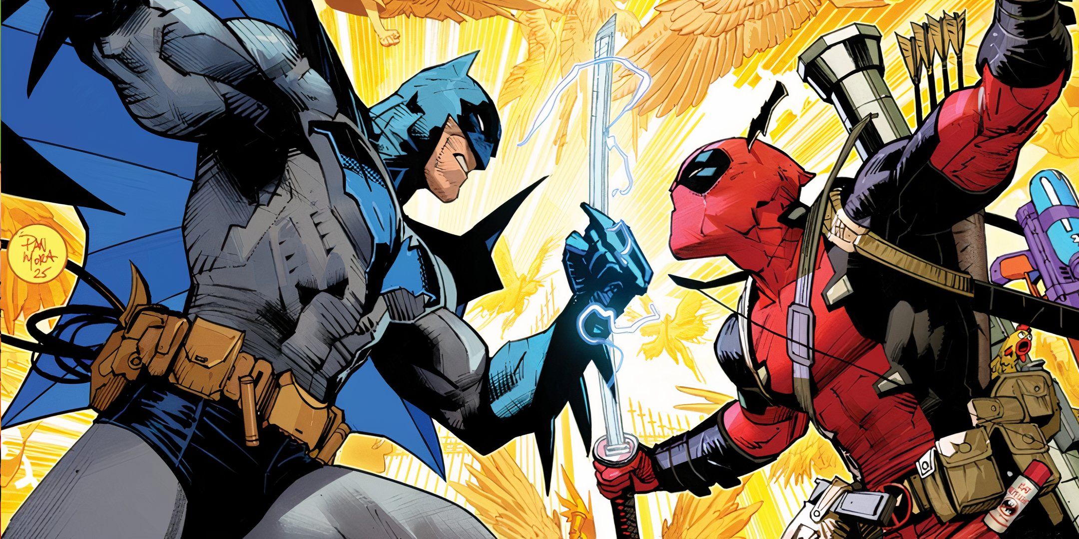 Batman and Deadpool crossover in a story by Grant Morrison and Dan Mora
