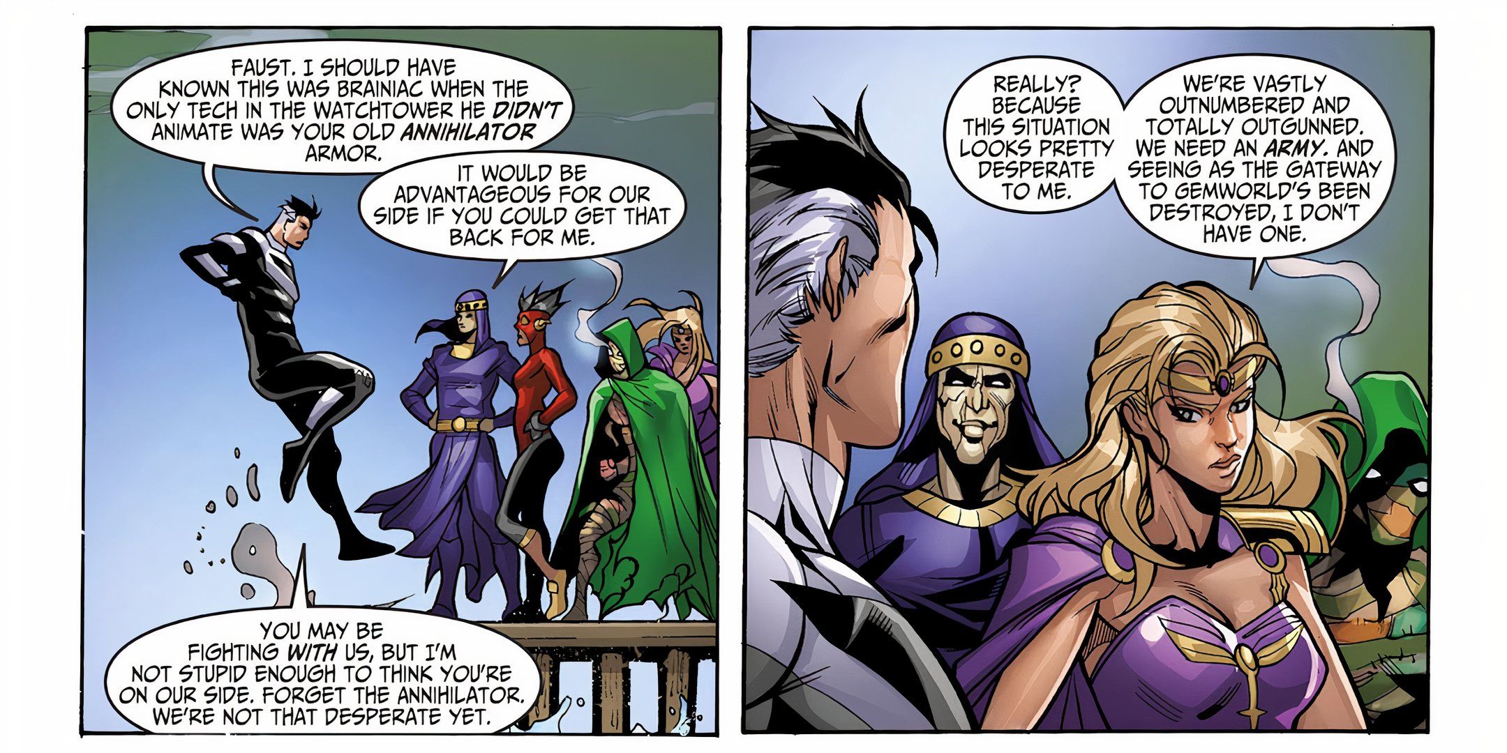 Superman fills Felix Faust in on the situation in Justice League Beyond 2.0