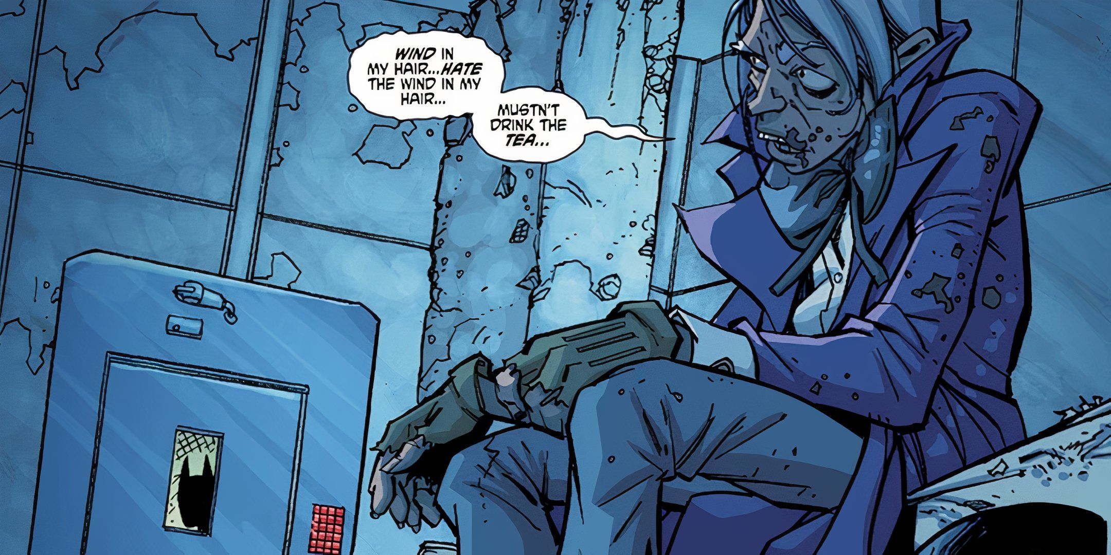 Mad Hatter sits in his cell within St. James Hospital in Batman Beyond: Hush Beyond