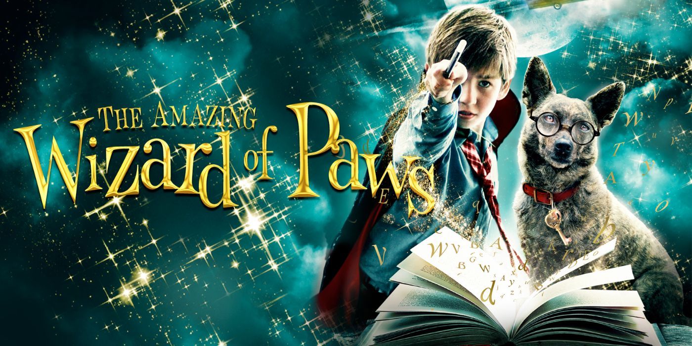 Ozzy the dog protects a magical book in The Amazing Wizard of Paws.