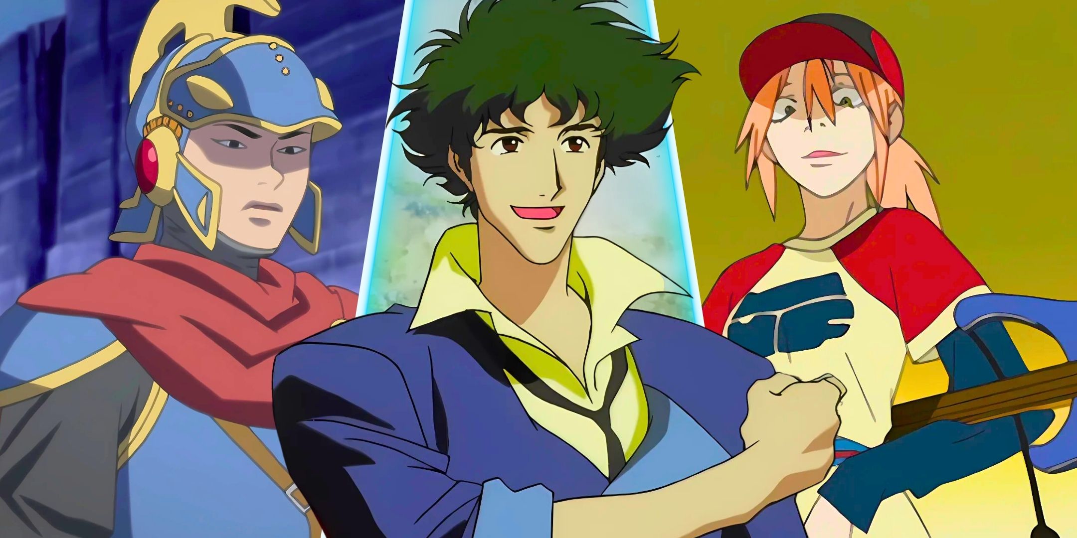 A split image of Cowboy Bebop, FLCL and Paranoia Agent