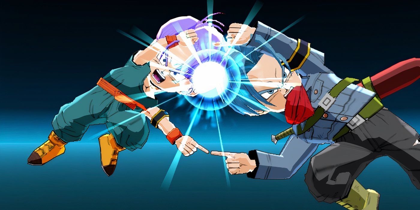 Trunks and Future Trunks perform the fusion dance in Dragon Ball Fusions.
