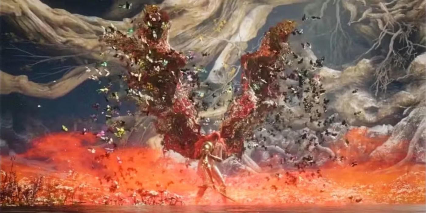 Malenia spawns massive wings in Elden Ring after entering her second phase.