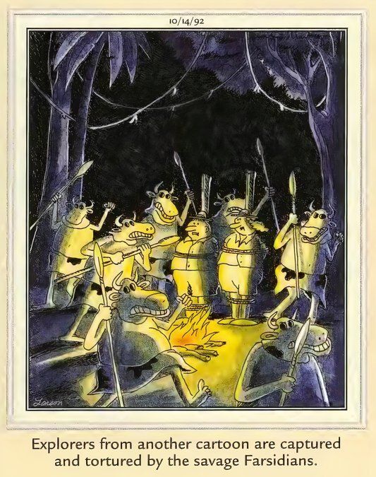 Far Side Meta comic about explorers from another cartoon