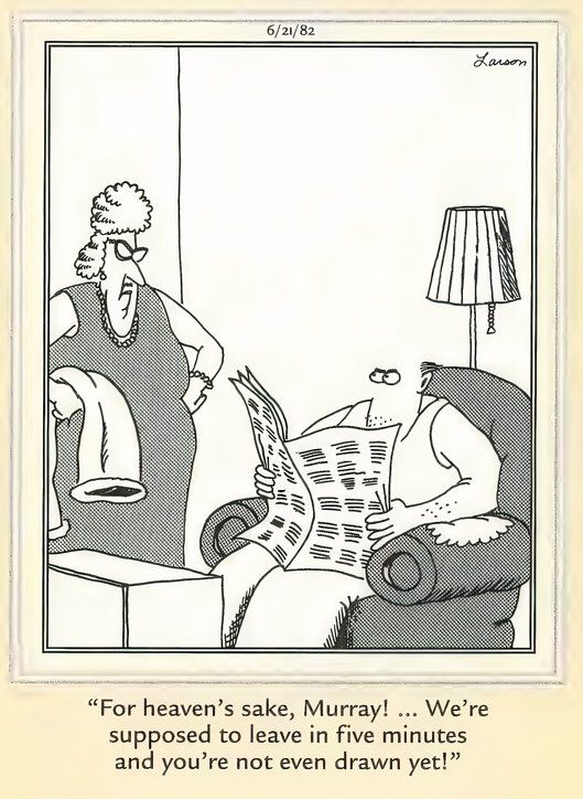 Far Side comic where a character isn't drawn yet