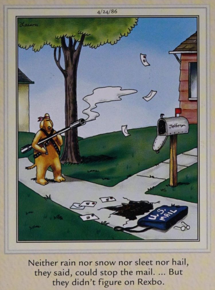 Rexbo destroys a mailperson.