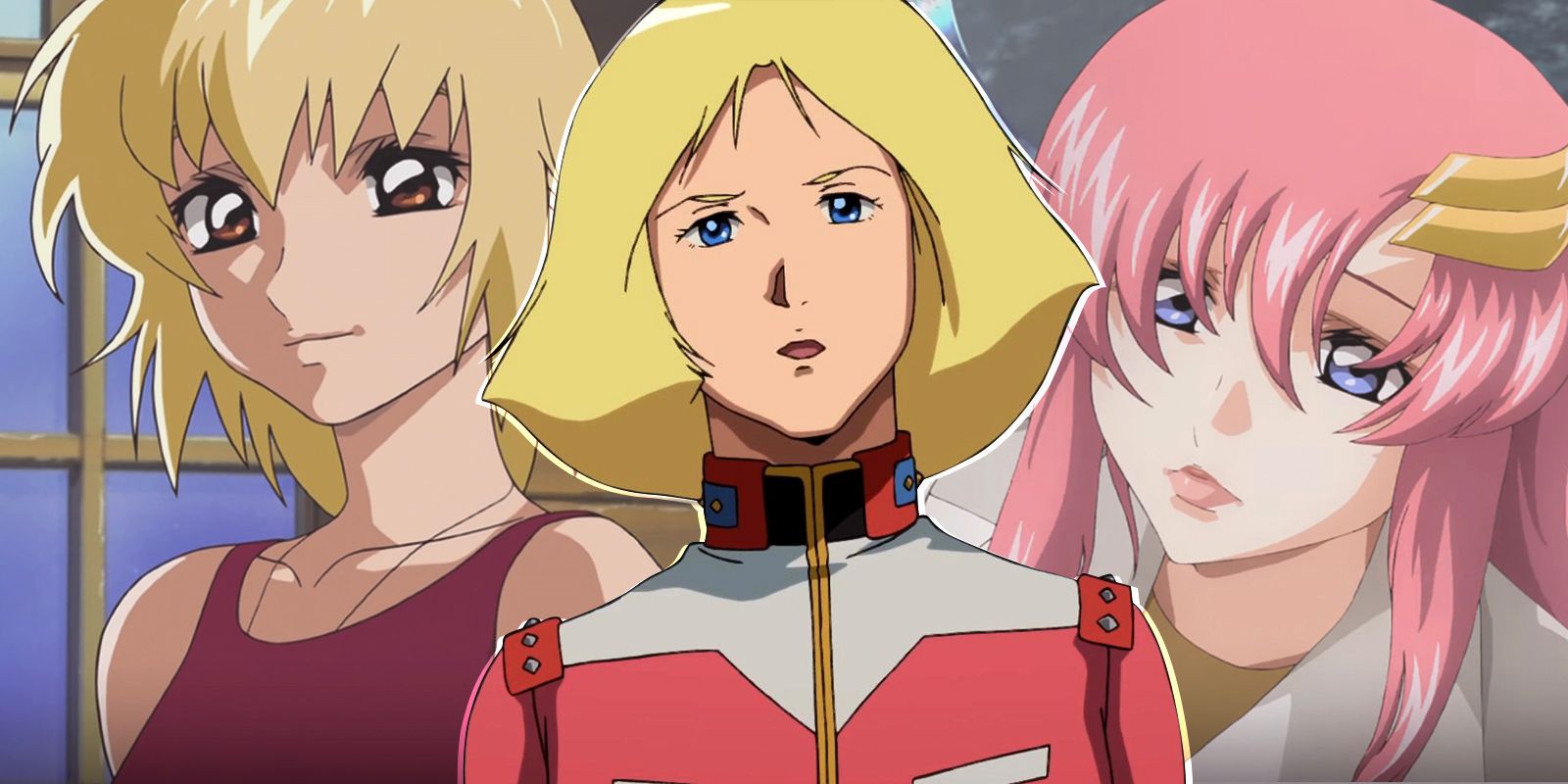 Sayla Mass from original Gundam anime and Cagalli and Lacus from Gundam Seed