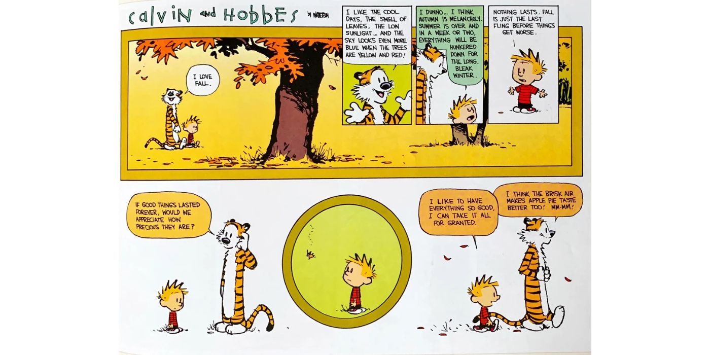 Calvin and Hobbest Muse about fall and summer in Calvin and Hobbes