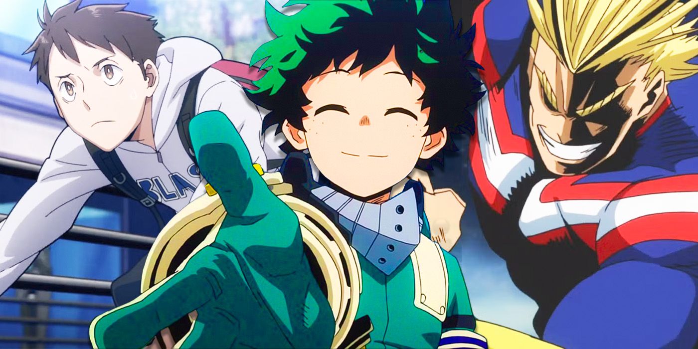 Deku in hero costume, Koichi Haimawari and All Might