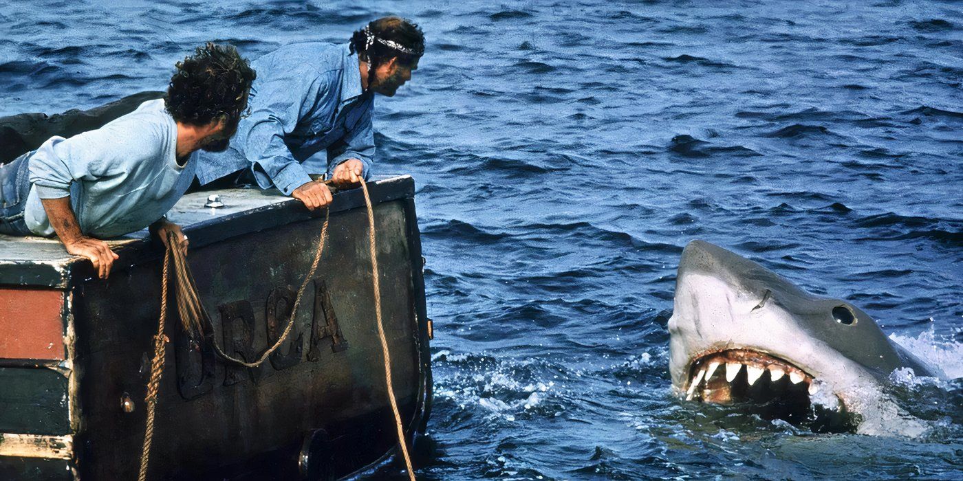 Brody and Quint lure the shark to them in Jaws.