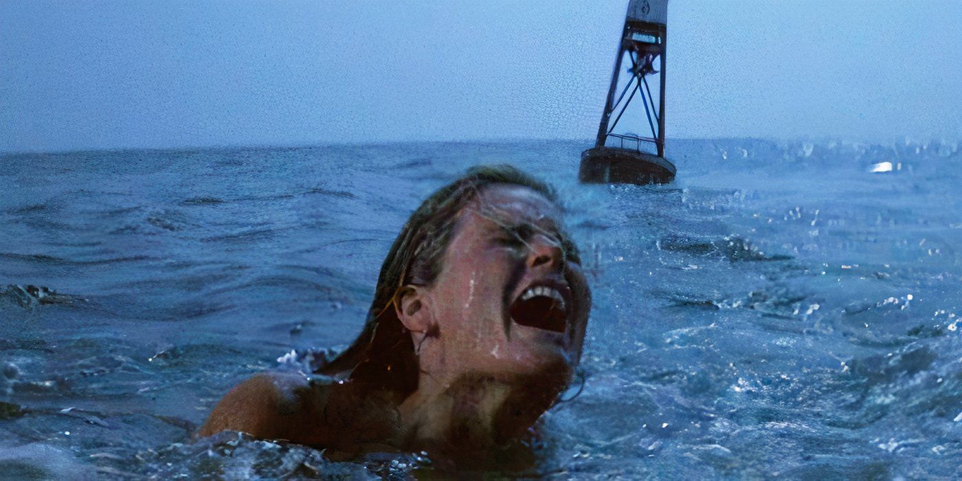 A woman is eaten alive by a great white shark in Jaws.