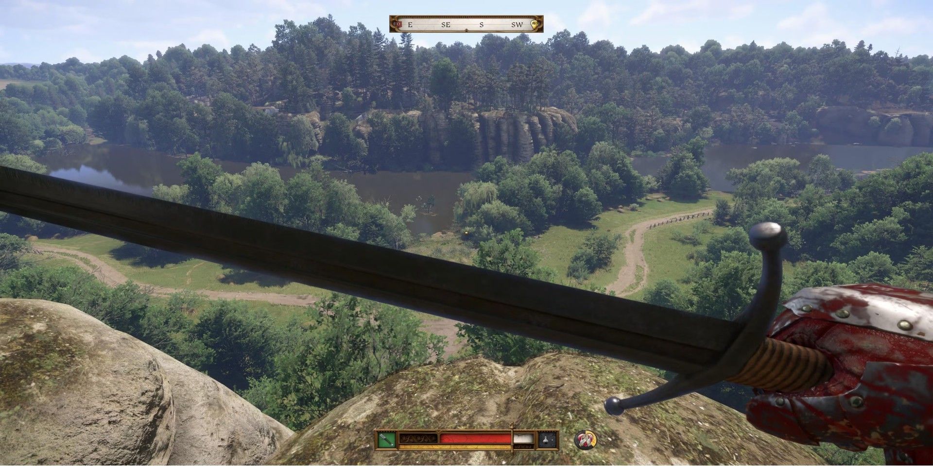 The player wielding a sword in Kingdom Come: Deliverance 2