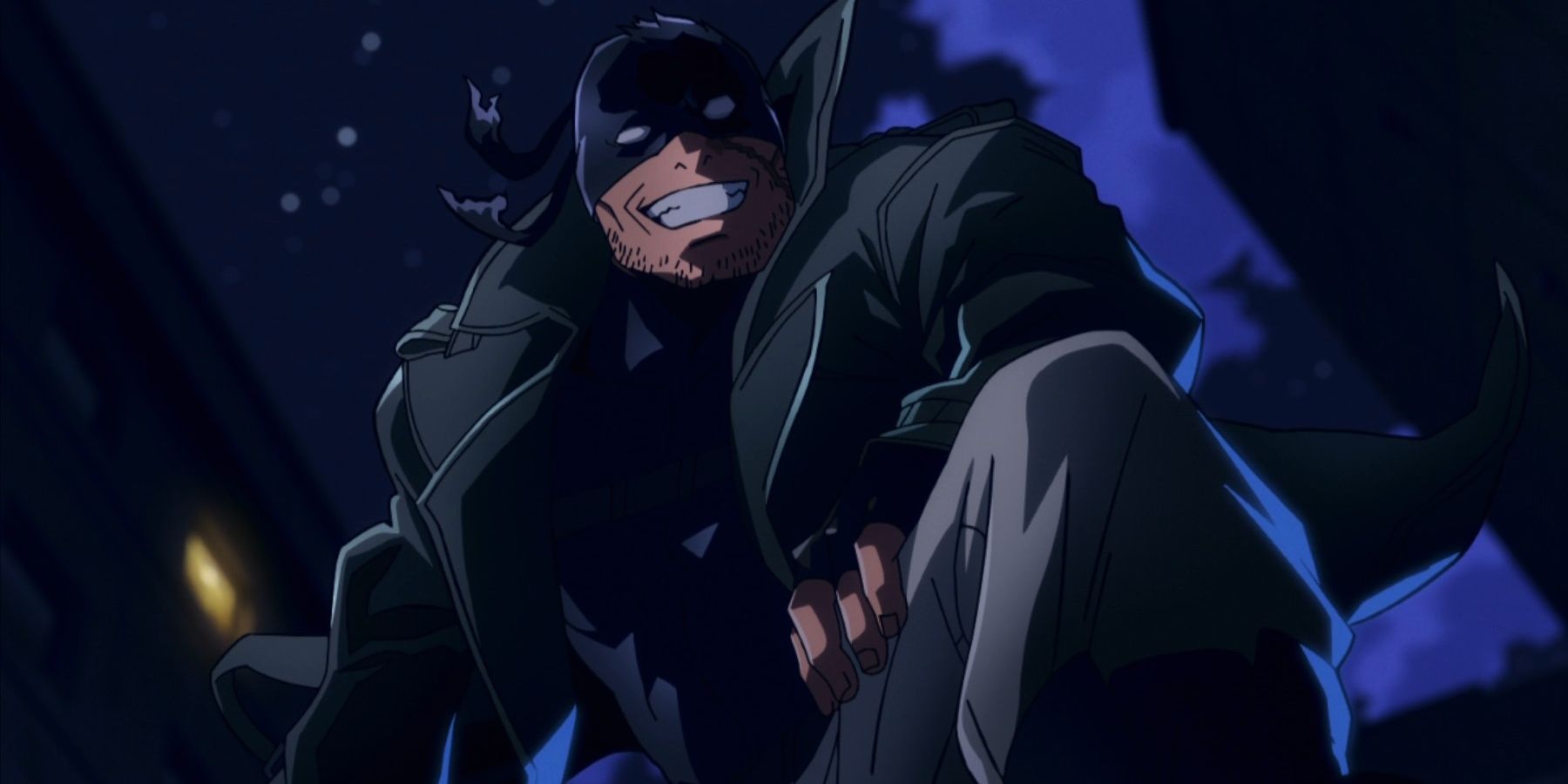 Knuckleduster sonríe por la noche en Mha: vigilantes.
