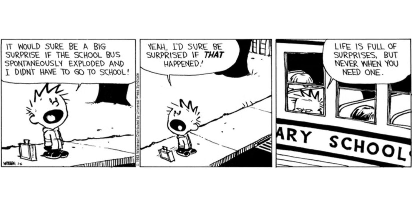 Calvin talks about life full of surprises in Calvin and Hobbes