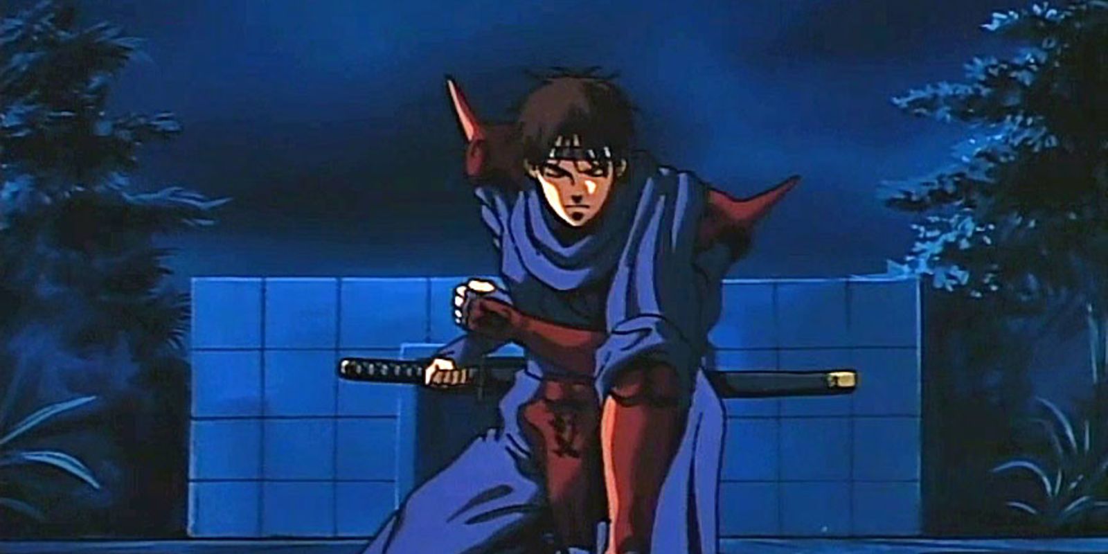 Ninja Gaiden Ryu Crouching outside in the dark