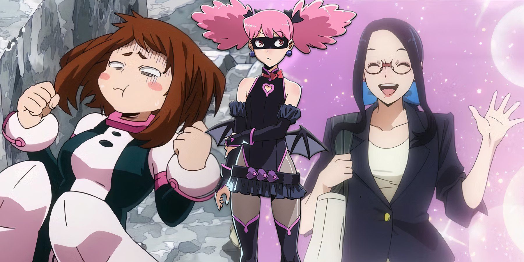 Ochaco Uraraka, Pop-Step y Makoto Tsukauci en la franquicia My Hero Academia