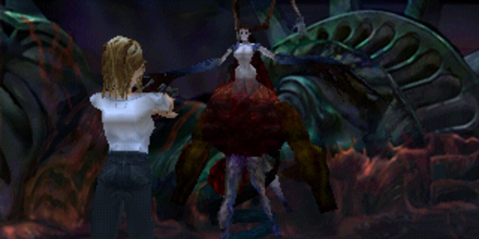 Parasite Eve Gameplay with Aya aiming at Eve