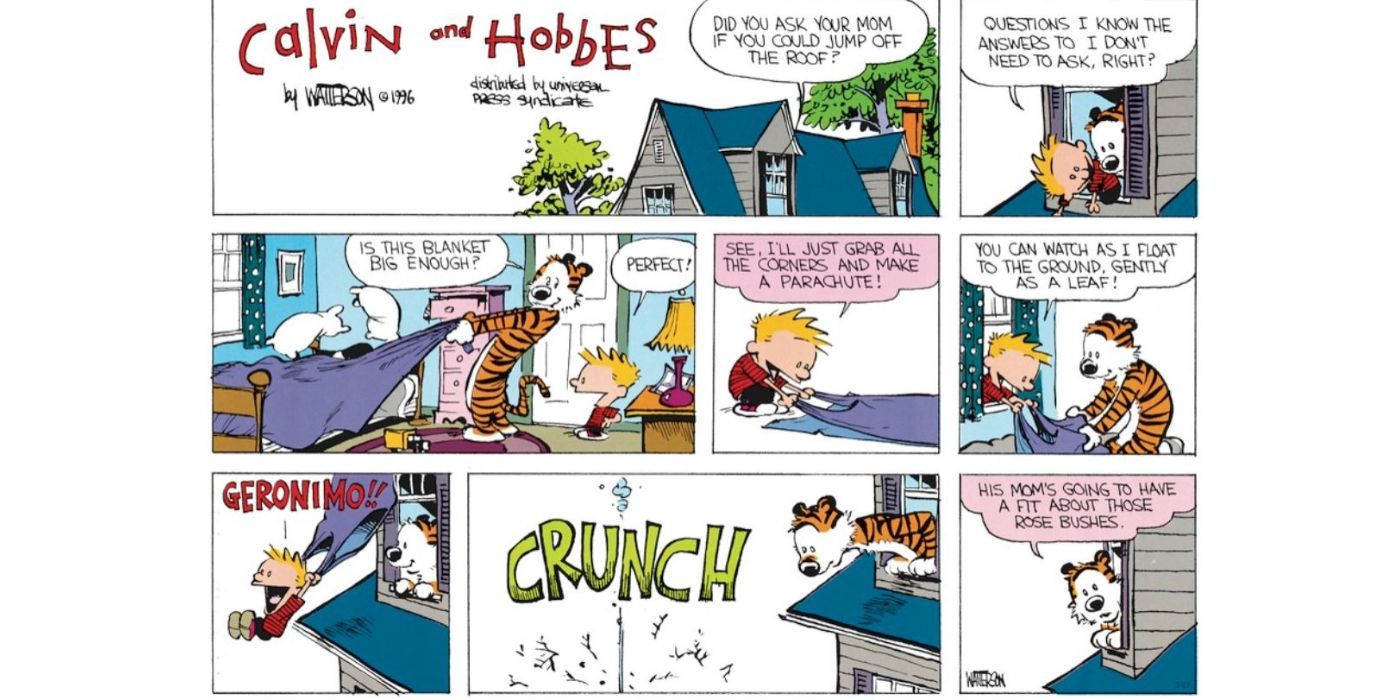 Homemade clothes a homemade parachute in Calvin and Hobbes