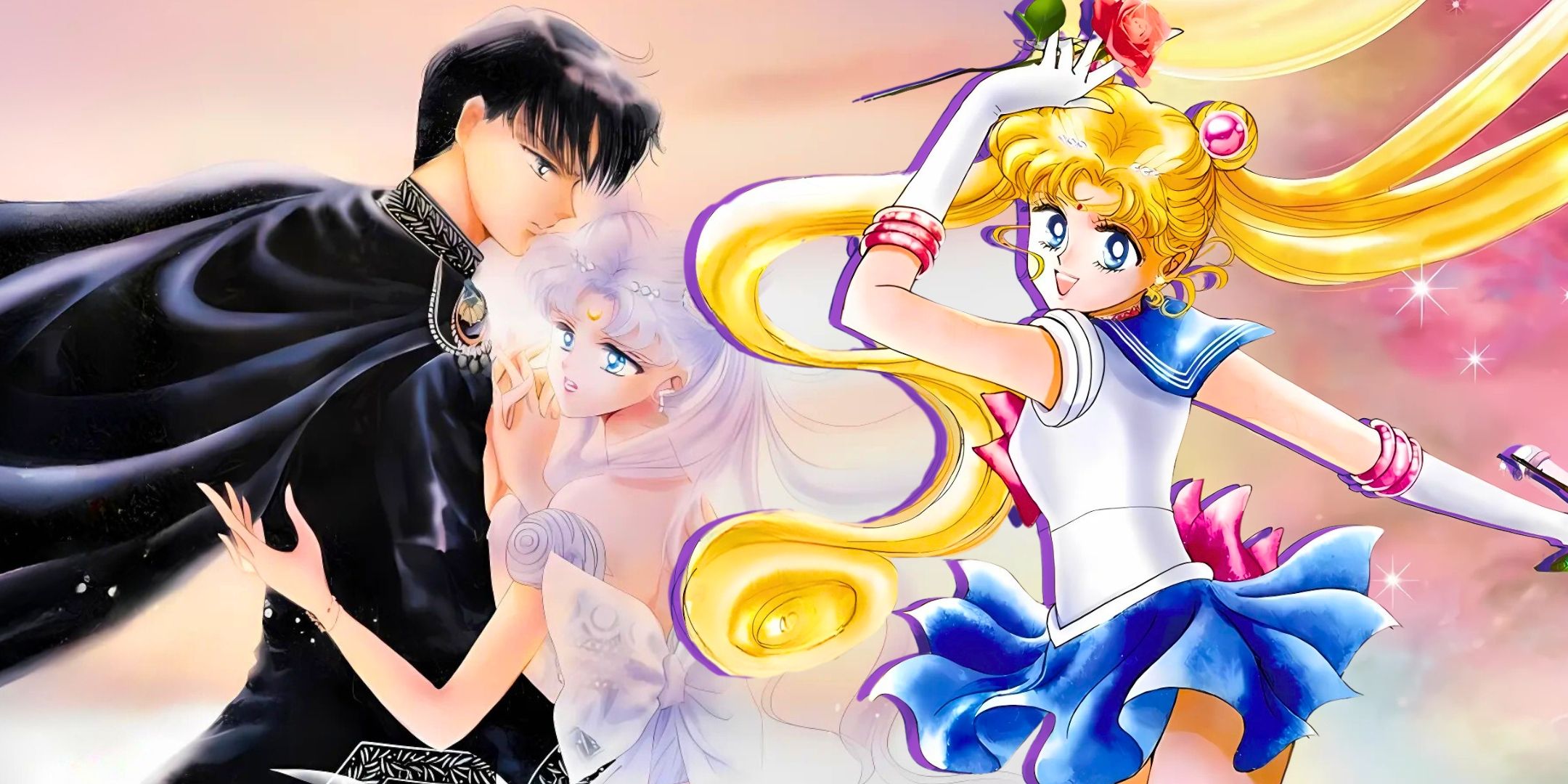Usagi berubah menjadi Sailor Moon, dan Putri Serenity dan Pangeran Endymion